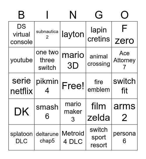 nintendo dirtect Bingo Card