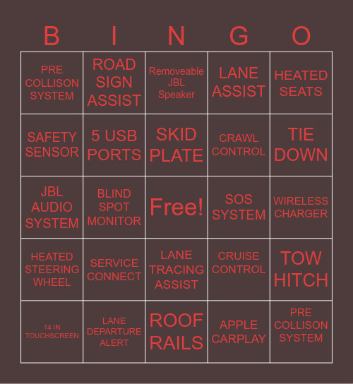 4 RUNNER BINGO Card