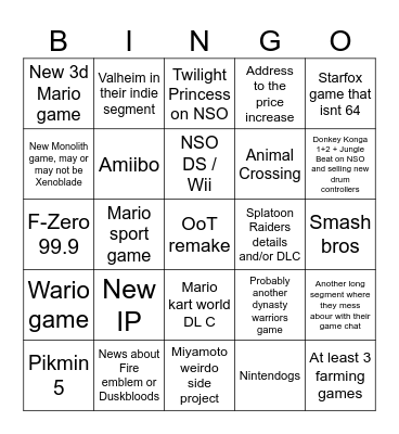Nintendo direct 9/9 Bingo Card