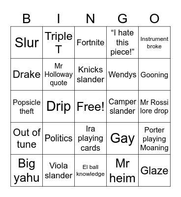 Band Camp Bingo Card