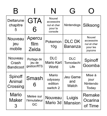 Bingo Nintendo Direct Bingo Card