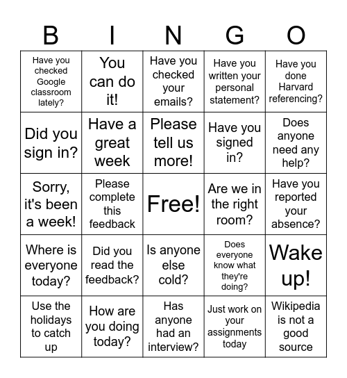 BCoT Bingo Card