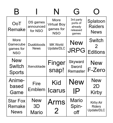 June 2026 Nintendo Direct Bingo Card