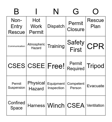 2026 Confined Space Bingo PBOTMO! Bingo Card