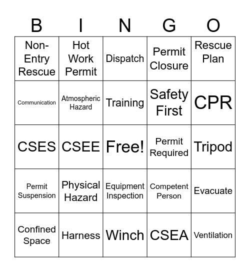 2026 Confined Space Bingo PBOTMO! Bingo Card