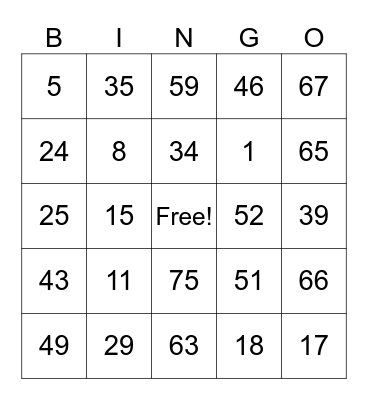 422 Bingo Card