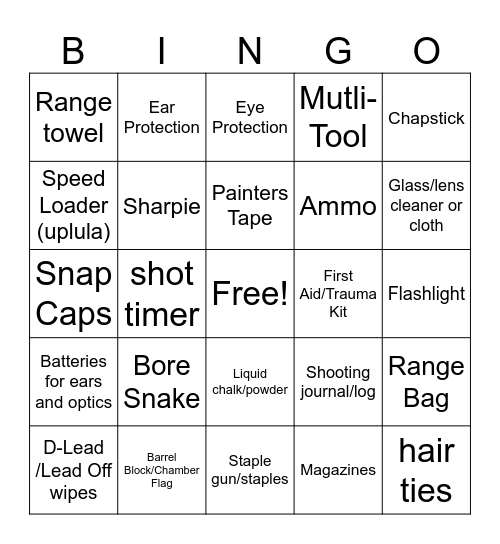 AWA Range Bag Bingo - Mid-Cities Chapter Bingo Card