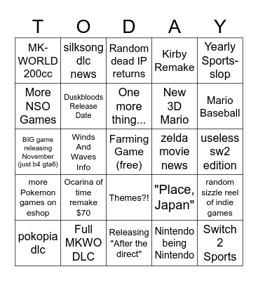 DIRECT TODAY Bingo Card