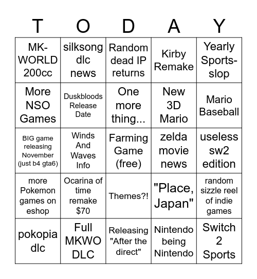 DIRECT TODAY Bingo Card