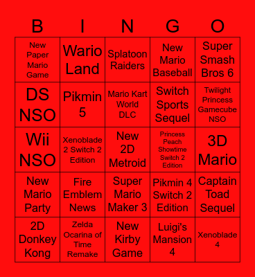 Nintendo Direct Bingo Card 6/9/2026 Bingo Card