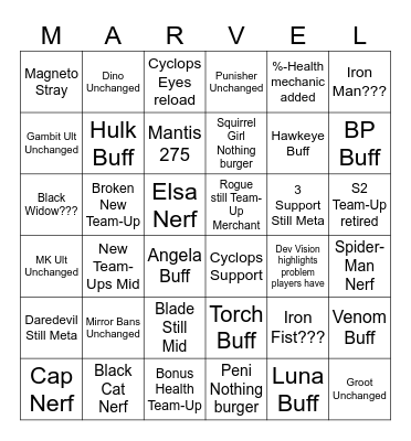 Marvel Rivals S8.5 Bingo Card