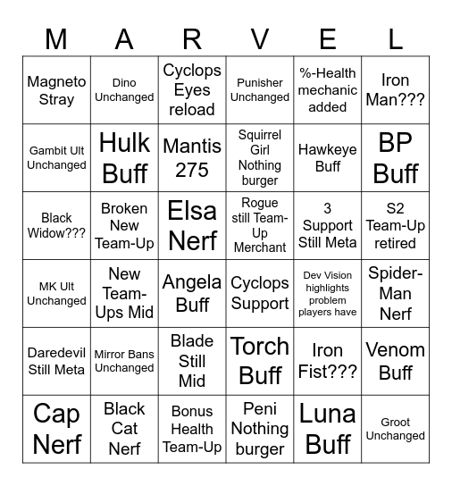 Marvel Rivals S8.5 Bingo Card
