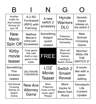 Nintendo Directing it all over the place Bingo Card