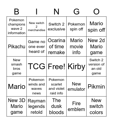 Nintendo direct 06.09 Bingo Card