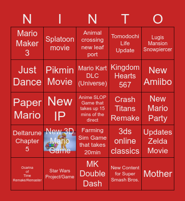 Nintendo Direct Bingo Card