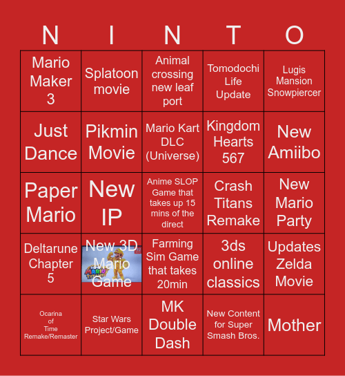 Nintendo Direct Bingo Card