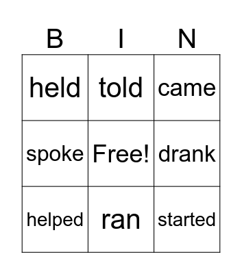 Verbs Bingo Card