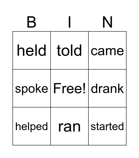 Verbs Bingo Card