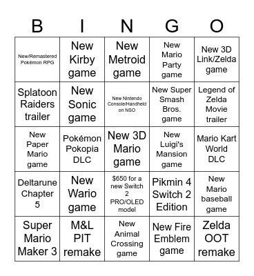 Nintendo Direct Predictions June 2026 (Revised) Bingo Card