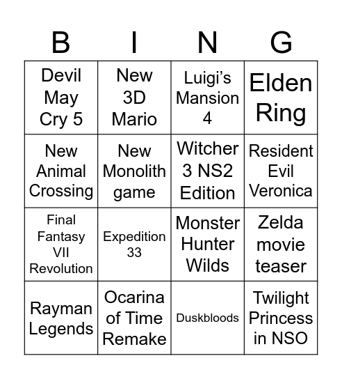 Untitled Bingo Card