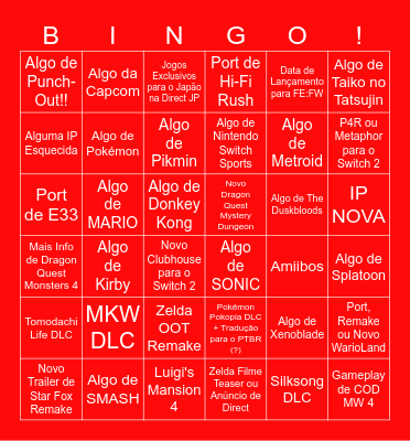 Nintendo Direct Junho 2026 Bingo Card