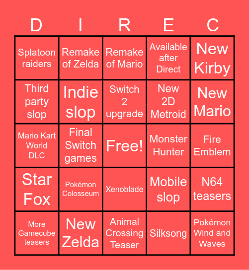 Nintendo Bingo Card