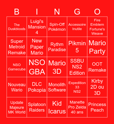Nintendo Direct Bingo Card