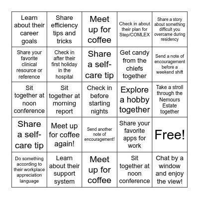 DocDuo Mentor Bingo Card