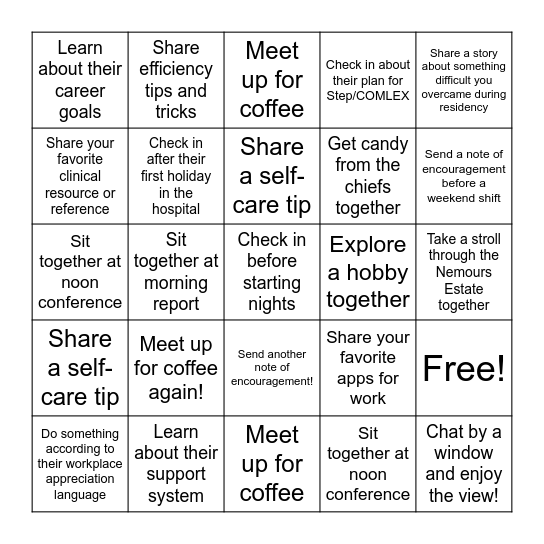 DocDuo Mentor Bingo Card