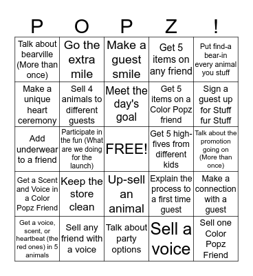 Color Popz Bingo Card