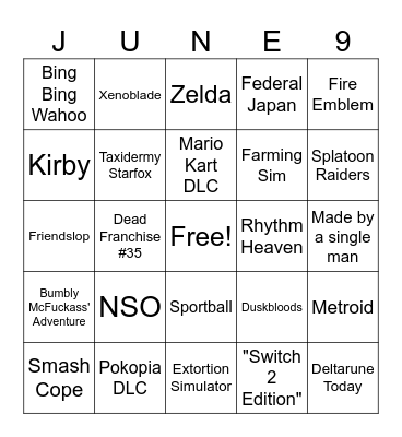 Ninty D innit Bingo Card