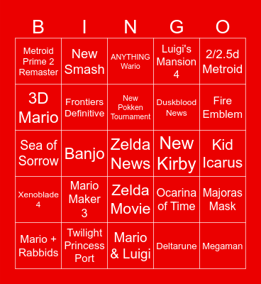 NINTENDO BINGO Card