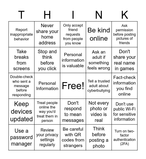 Stay Safe Online Bingo Card