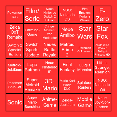 Nintendo Direct 09.06.2026 Bingo Card