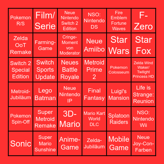 Nintendo Direct 09.06.2026 Bingo Card