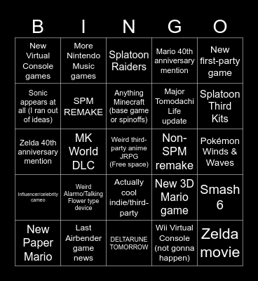 Nintendo Direct 6/9/26 Bingo Card