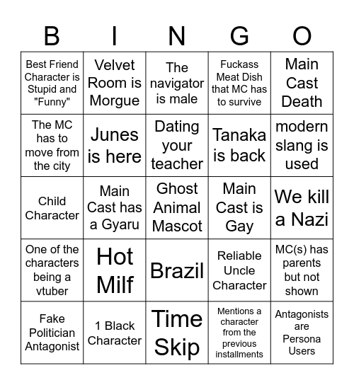 Persona 6 Bingo Card