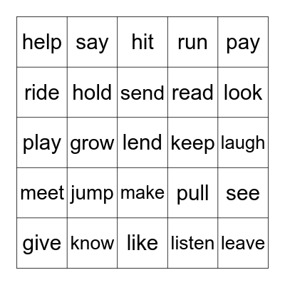 Verbs in the Present (p. 66-67, English to Go) Bingo Card