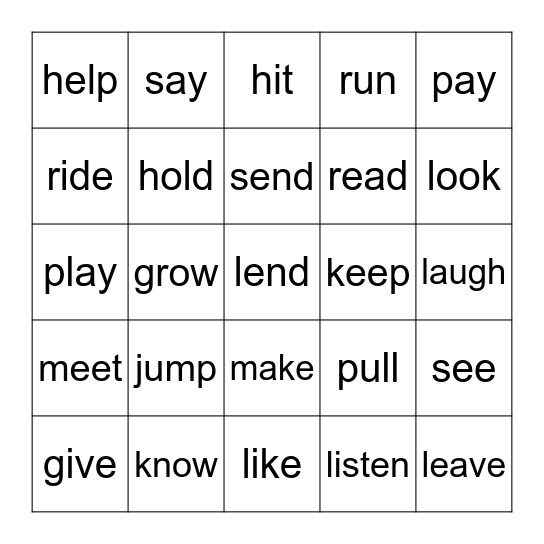 Verbs in the Present (p. 66-67, English to Go) Bingo Card