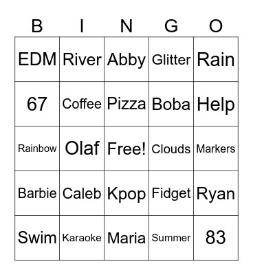 Lifeskills Bingo Card