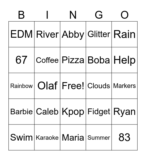 Lifeskills Bingo Card