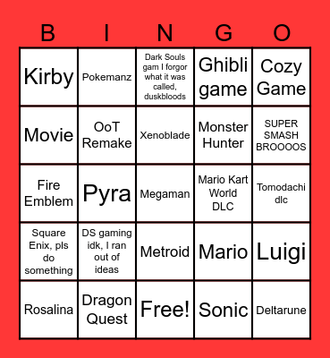 NINTENDO DIRECT 69 Bingo Card