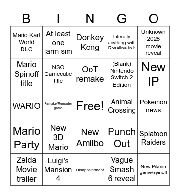 Jun 2026 Nintendo Direct Bingo Card
