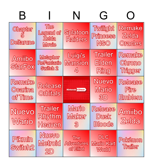 Nintendo Direct 2026 Bingo Card