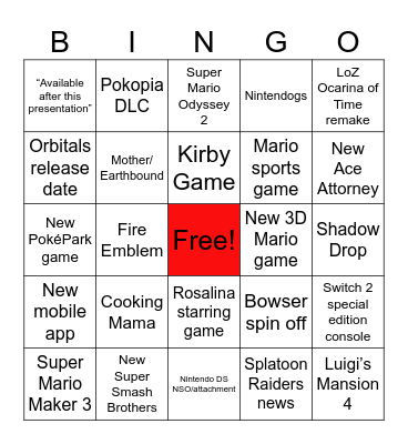 Nintendo Direct 6.9.2026 Bingo Card