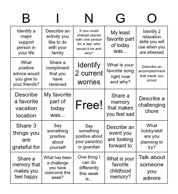 Self Reflection Bingo Card