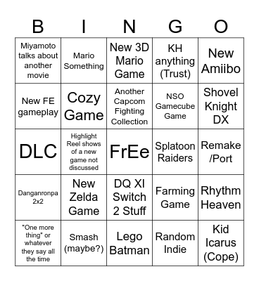 Nintendo Bingo (6/9/2025) Bingo Card