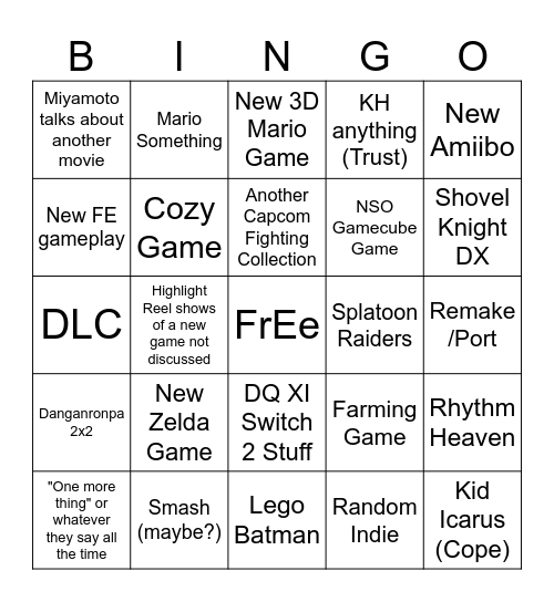Nintendo Bingo (6/9/2025) Bingo Card