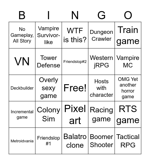 Indie Bingo Card
