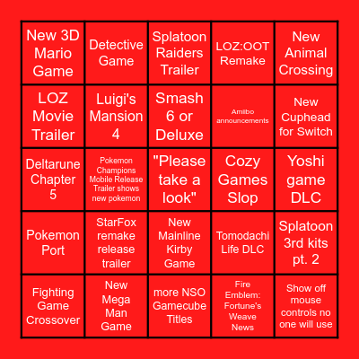 Nintendo Direct (06/09) Bingo Board Bingo Card